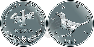 Croatian money 1 kuna silver coin - stock vector clipart