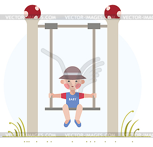 Boy on swing - vector clip art