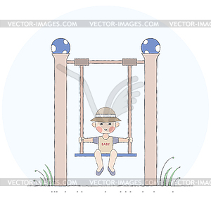 Boy on swing - vector image