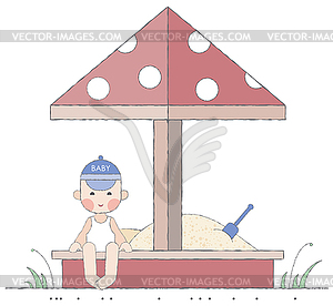 Boy playing in sandbox - vector clipart
