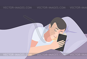 Man sleeping with mobile phone in hand - vector image