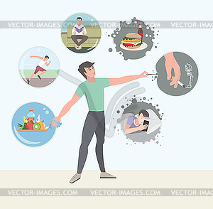Вредные привычки и здоровый образ жизни - изображение в векторе