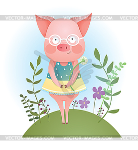 Funny piggy color - vector image