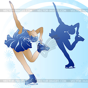 Woman figure skating on blue background - vector clipart