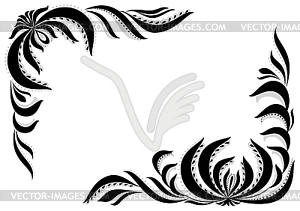 Graphic frame with flowers, leaves and dots.Black - vector clipart