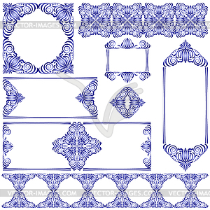 Set of frames and lines blue and white design - vector clipart