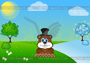Greeting card on Groundhog day - vector clip art