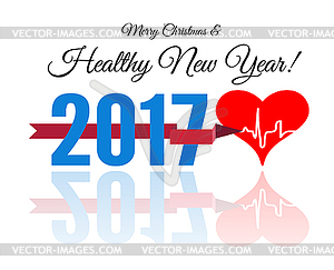 Congratulations to healthy new year with heart and - color vector clipart