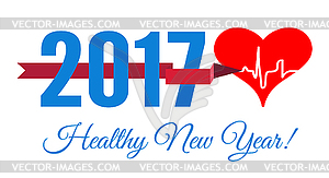 Congratulations to healthy new year with heart and - vector image