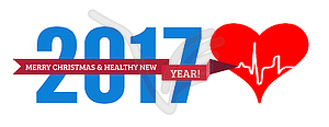 Congratulations to healthy new year with heart and - vector clipart