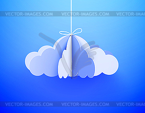 Paper cloud in origami style on sky background - vector clip art
