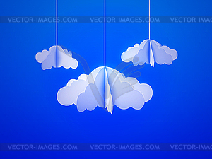 Paper cloud in origami style on sky background - vector clip art