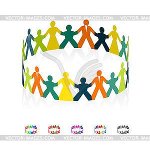 Paper men, women and children holding hands in shap - vector image