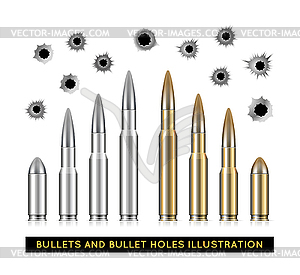 Bullets and bullet holes - vector EPS clipart