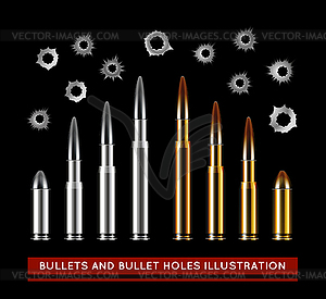 Bullets and bullet holes - vector clipart