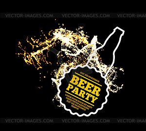 Beer party. Splash of beer with bubbles on black - vector image