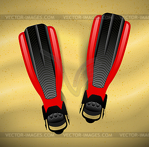 Swimming flippers on sand - vector image