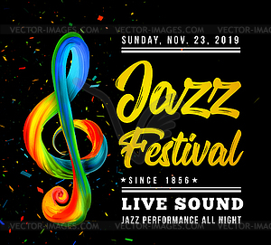 Jazz festival poster template with treble clef and - stock vector clipart