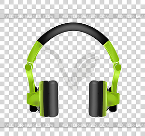 Trendy youth wireless green headphones. Realistic o - vector image