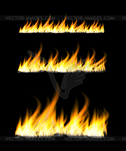 Fiery flames on dark background. Fire bonfire - vector clipart