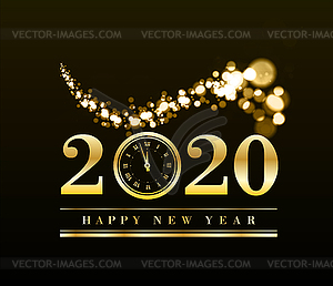 Happy New Year 2020 with gold particles and clock i - vector clipart