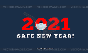 Happy new year 2021 with medical mask. illsutration - vector image