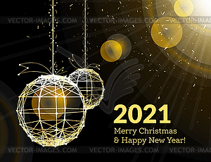 New Year`s Christmas balls, on luminous golden - vector clipart / vector image