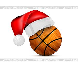 Basketball ball with Santa Claus hat - vector clip art