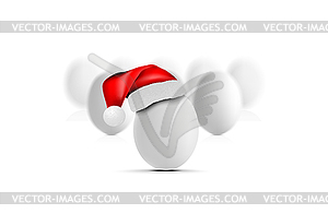 Chicken or ostrich eggs with santa claus hat - vector clip art