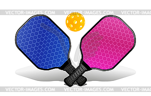 Pickleball with ball and rackets for playing. - vector image