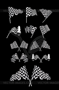 Checkered Flags set on black - vector clipart