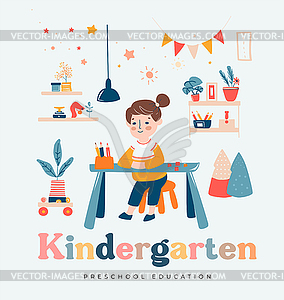 Kindergarten. Preschool education - vector image