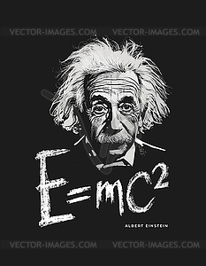 Albert Eisntein with formula relativity on - vector clipart