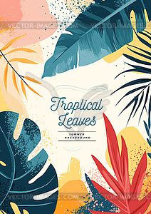 Tropical leaves summer background - vector image