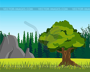 Tree on glade by summer - vector clip art