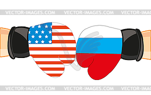 Gloves in colour flag to russia and usa - vector clipart