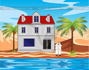 Hotel ashore epidemic deathes in desert - color vector clipart