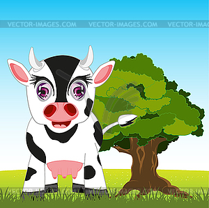 Cow on meadow - vector clip art