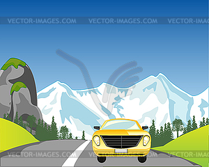 Car on mountain road - vector clip art