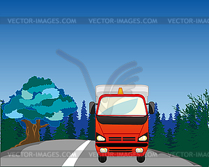 Грузовой автомобиль на дороге - векторный клипарт / векторное изображение