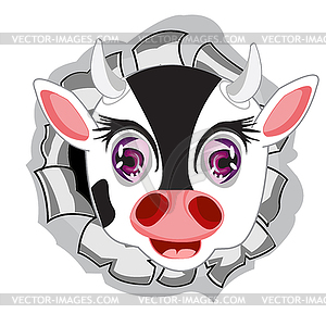 Head of cow in hole - vector clipart