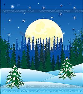 Winter night and wood - vector clipart