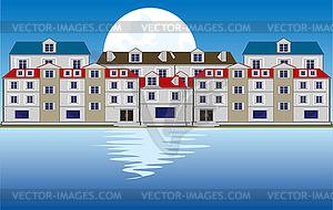 Moon on city and water - vector image