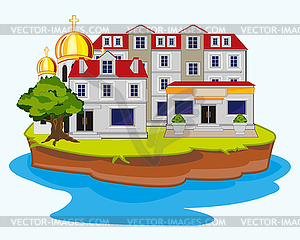 City on island - vector image