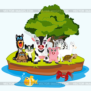 Много животных на острове - изображение в формате EPS