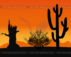 Desert and cactus - vector clipart