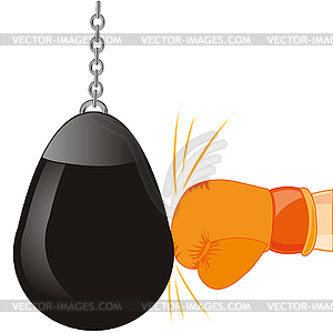 Blow by glove in punching bag - vector image