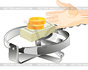 Bait money in trap - vector clipart