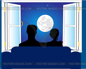 Man and woman beside window - vector image