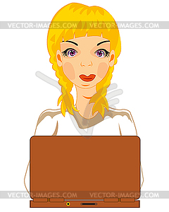 Girl for computer - vector clipart
